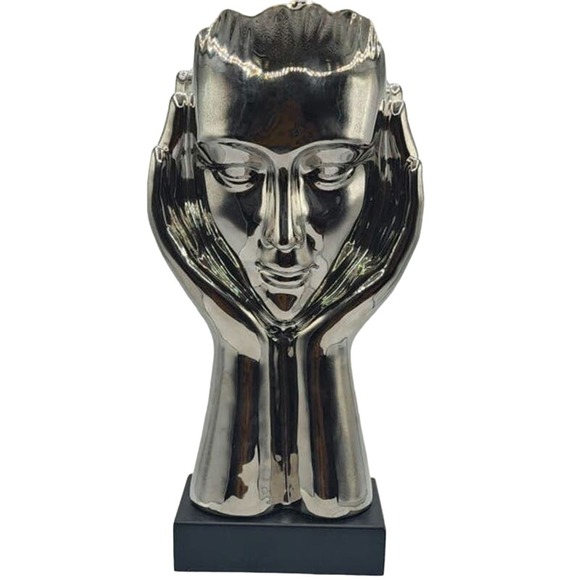 12 Ceramic Head in Hands Sculpture - Picture 1 of 4